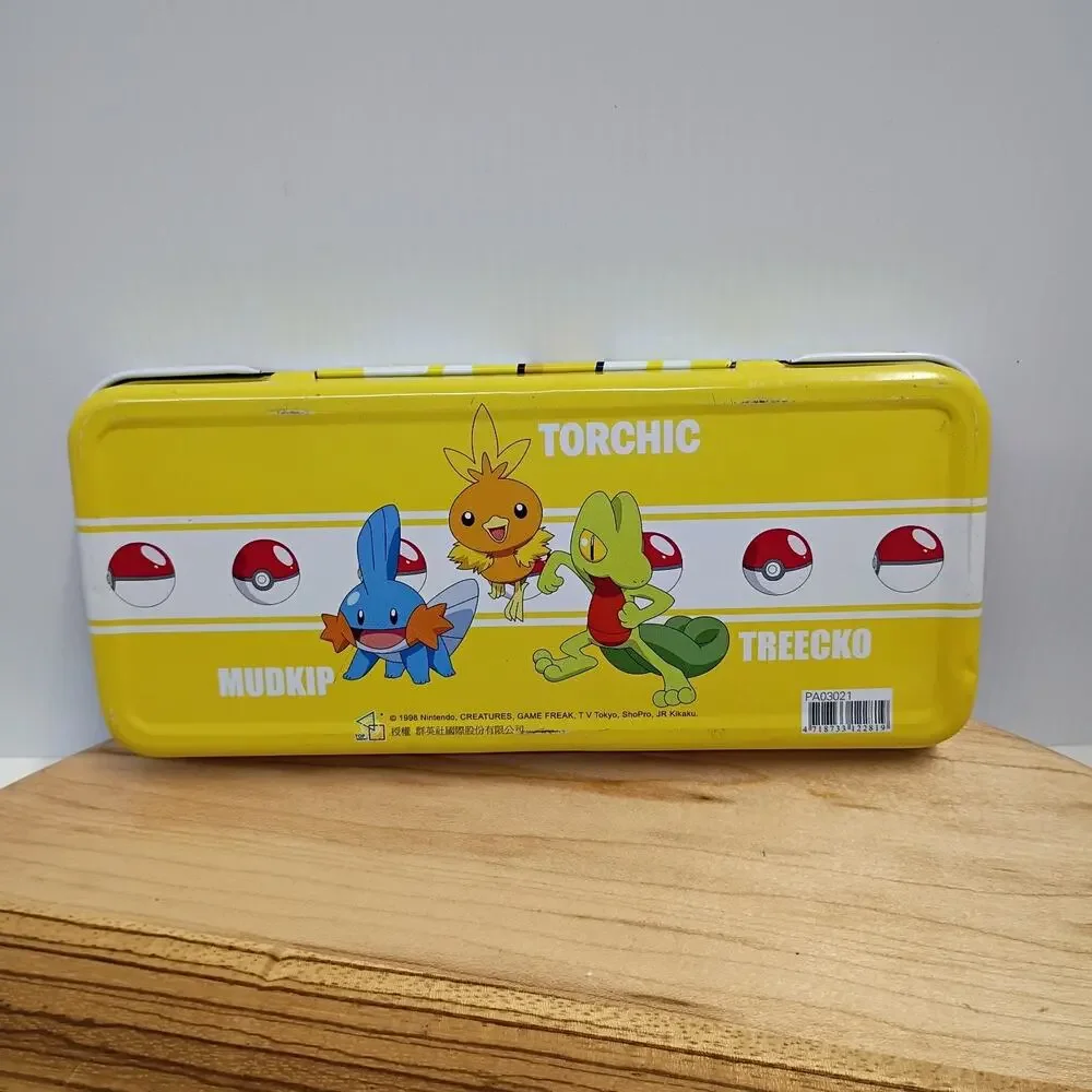 Pokemon Pencil Case Tin Yellow 1998 Pikachu Mudkip Torchic Treecko RARE